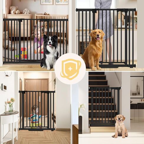 30"-62.5" Extra Wide Baby Gate for Doorways/Hallways,Pressure-Mounted Dog Gate Indoor for Stairs, Auto Close Pet Door for Child/pet Proof Safety, No Need Drilling,Black in Saudi Arabia