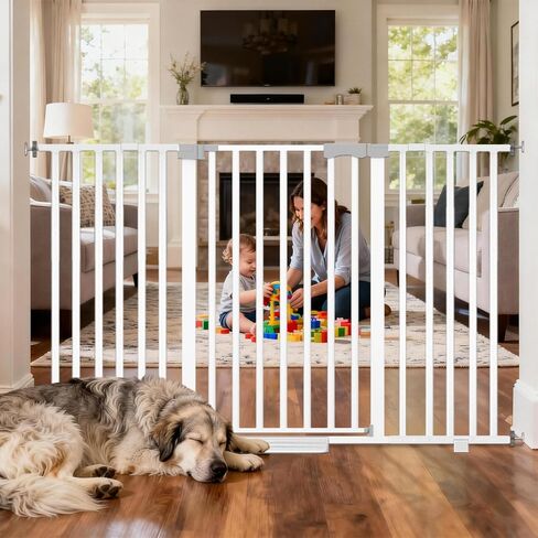 30"-62.5" Extra Wide Baby Gate for Doorways/Hallways,Pressure-Mounted Dog Gate Indoor for Stairs, Auto Close Pet Door for Child/pet Proof Safety, No Need Drilling,Black in Saudi Arabia