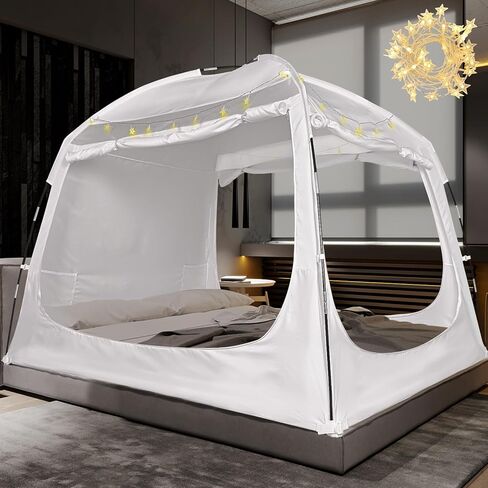 Bed Tent Bed Canopy Breathable 100% for Adult and Kids- Original Design Light Reduction 93% Sleeping Dream Tents Indoor Portable Big Space with String Light 3 Doors Twin Full Queen King Size in Saudi Arabia