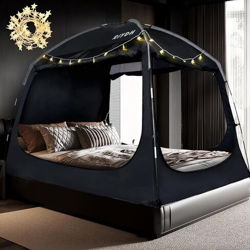 Bed Tent Bed Canopy Breathable 100% for Adult and Kids- Original Design Light Reduction 93% Sleeping Dream Tents Indoor Portable Big Space with String Light 3 Doors Twin Full Queen King Size in Kuwait