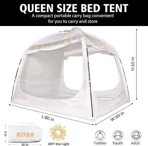 Bed Tent Bed Canopy Breathable 100% for Adult and Kids- Original Design Light Reduction 93% Sleeping Dream Tents Indoor Portable Big Space with String Light 3 Doors Twin Full Queen King Size in Saudi Arabia