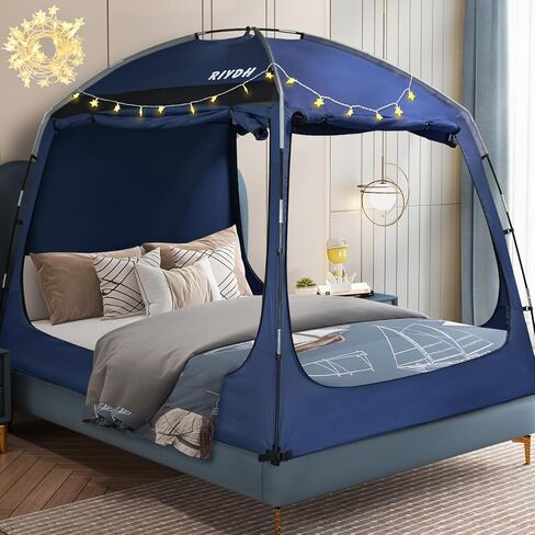 Bed Tent Bed Canopy Breathable 100% for Adult and Kids- Original Design Light Reduction 93% Sleeping Dream Tents Indoor Portable Big Space with String Light 3 Doors Twin Full Queen King Size in Saudi Arabia