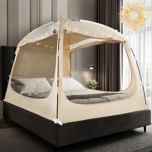 Bed Tent Bed Canopy Breathable 100% for Adult and Kids- Original Design Light Reduction 93% Sleeping Dream Tents Indoor Portable Big Space with String Light 3 Doors Twin Full Queen King Size in Saudi Arabia