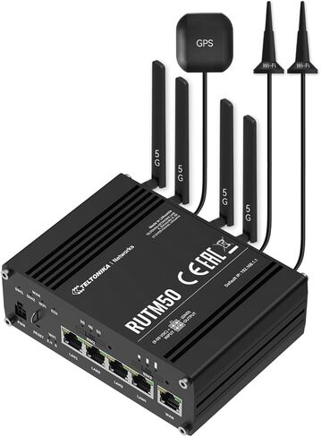 Teltonika RUTM50000000 جهاز التوجيه الخلوي الصناعي 5G، جهاز التوجيه 5G LTE مع 5 منافذ إيثرنت جيجابت، تجاوز الفشل التلقائي ثنائي الشريحة، معتمد لـ AT&T وT-Mobile، إصدار أمريكا الشمالية in Kuwait