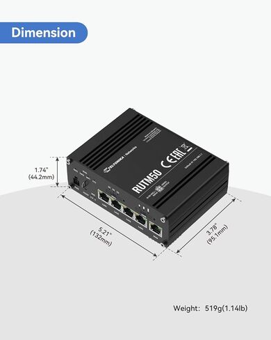Teltonika RUTM50000000 جهاز التوجيه الخلوي الصناعي 5G، جهاز التوجيه 5G LTE مع 5 منافذ إيثرنت جيجابت، تجاوز الفشل التلقائي ثنائي الشريحة، معتمد لـ AT&T وT-Mobile، إصدار أمريكا الشمالية in Kuwait