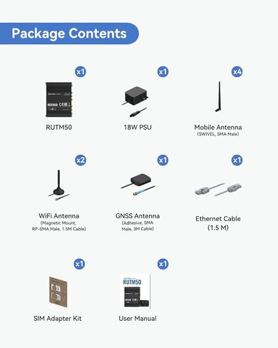 Teltonika RUTM50000000 جهاز التوجيه الخلوي الصناعي 5G، جهاز التوجيه 5G LTE مع 5 منافذ إيثرنت جيجابت، تجاوز الفشل التلقائي ثنائي الشريحة، معتمد لـ AT&T وT-Mobile، إصدار أمريكا الشمالية in Kuwait