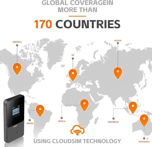 Global Portable WiFi Hotspot for Travel, No SIM Required, 4G LTE Router Covering 140+ Countries, Pay-As-You-Go,Connect Up to 10 Devices,10GB USA Data Included, Lifttime Free Data (12GB/Year) in Saudi Arabia