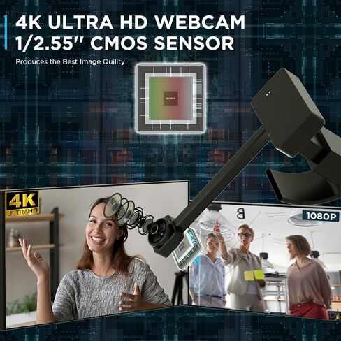 كاميرا ويب 4K للكمبيوتر الشخصي مع جهاز تحكم عن بعد، مستشعر Ultra HD 1/2.55 بوصة، تركيز تلقائي، تكبير رقمي 10x، أداء منخفض الإضاءة، كاميرا بث للكمبيوتر/مكالمات الفيديو/التكبير/التصغير/Skype/Teams in Kuwait