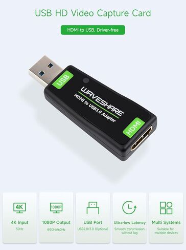 waveshare USB Port High Definition HDMI Video Capture Card, for Gaming/Streaming/Cameras, HDMI to USB in Saudi Arabia