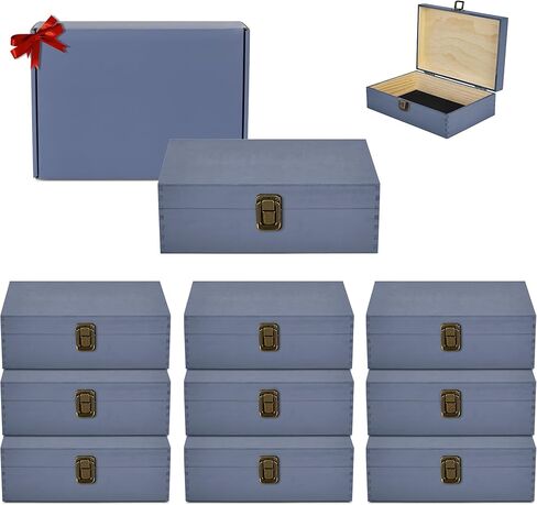 makerflo Medium Grey Pine Wood Memory Box with Hinged with Clasp, Black Felt Inside, Keepsake Wooden Box Ideal for Craft and Personalization (Laser Engraving, Epoxy, UV DTF, and Vinyl) – Pack of 1 in Saudi Arabia