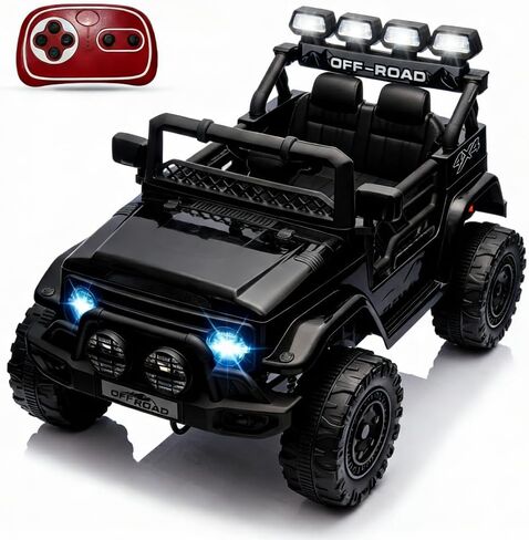 12V Kids Ride On Car, Ride On Toy for Kids Ages 37-96 Months, Electric Truck with 5MPH Max Speed, Remote Control, Steering Wheel, Accelerator Pedal, Treaded Tires, Music and Story, Black in Kuwait