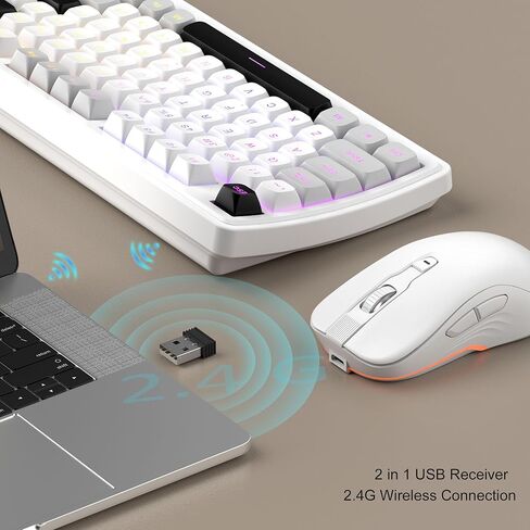 مجموعة لوحة مفاتيح وماوس لاسلكية كريمية من MageGee V990، 99 مفتاحًا بإضاءة خلفية RGB ولوحة مفاتيح ألعاب هادئة قابلة لإعادة الشحن، ماوس بصري قابل للتعديل، مع لوحة أرقام، مجموعة لوحات مفاتيح لسطح المكتب والكمبيوتر المحمول والكمبيوتر الشخصي (أبيض) in Kuwait