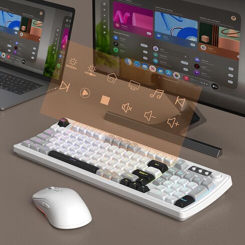 مجموعة لوحة مفاتيح وماوس لاسلكية كريمية من MageGee V990، 99 مفتاحًا بإضاءة خلفية RGB ولوحة مفاتيح ألعاب هادئة قابلة لإعادة الشحن، ماوس بصري قابل للتعديل، مع لوحة أرقام، مجموعة لوحات مفاتيح لسطح المكتب والكمبيوتر المحمول والكمبيوتر الشخصي (أبيض) in Kuwait