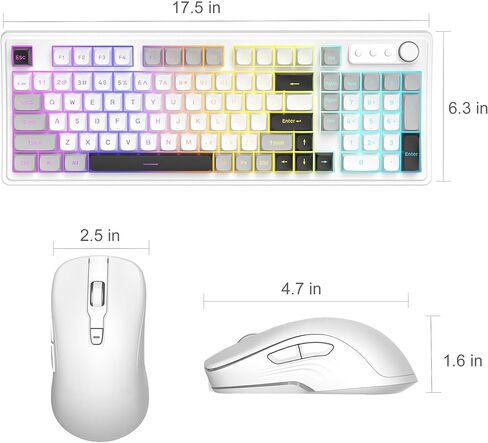 مجموعة لوحة مفاتيح وماوس لاسلكية كريمية من MageGee V990، 99 مفتاحًا بإضاءة خلفية RGB ولوحة مفاتيح ألعاب هادئة قابلة لإعادة الشحن، ماوس بصري قابل للتعديل، مع لوحة أرقام، مجموعة لوحات مفاتيح لسطح المكتب والكمبيوتر المحمول والكمبيوتر الشخصي (أبيض) in Kuwait