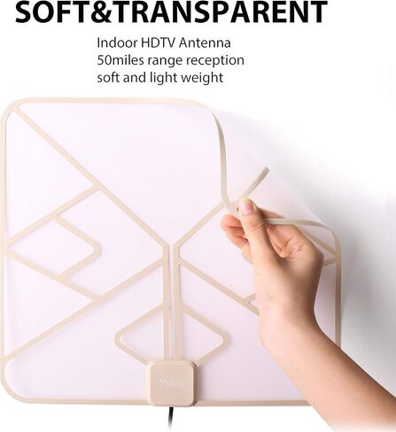 ANTAN Indoor Window Hdtv Antenna Up to 40 50 Miles Range Transparent Soft Design Support 4K 1080P VHF UHF Free view Television Local Channels width Longer 16.5ft Coax Cable in Saudi Arabia