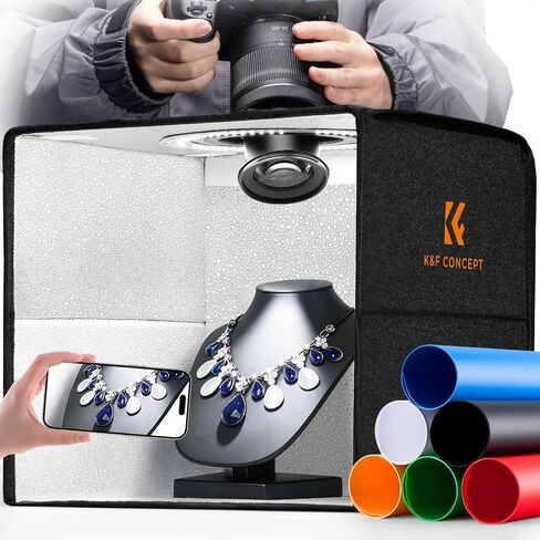 صندوق إضاءة استوديو الصور من K&F CONCEPT - خيمة تصوير مقاس 12 × 12 بوصة، صندوق إضاءة للتصوير الفوتوغرافي مع 120 مصباح LED و6 خلفيات PVC للمجوهرات والساعات ومستحضرات التجميل والتصوير الفوتوغرافي للمنتجات الصغيرة in Kuwait