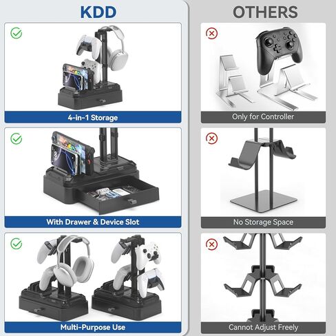 KDD Headphone Stand with Drawer - Rotatable Headset & Detachable Controller Holder for Desk - Multifunctional Organizer with Device Slot for Phones, Tablets - Universal for Gaming Accessories in Kuwait