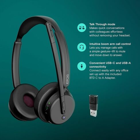 سماعة رأس لاسلكية EPOS Impact 500 ANC - فرق معتمدة مع اتصال USB-C وUSB-A - صوت بلوتوث متقدم لعمل أكثر ذكاءً وخاليًا من التشتيت in Kuwait