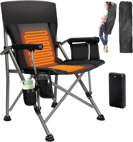 Heated Camping Chair with 20,000 mAh Battery, Loog-Lasting for 500 Mins, Fully Padded Heated Camp Chairs, Heavy Duty Folding Chairs Supports 500 lbs for Winter Camping, Picnics, Tailgating, RV Travel in Saudi Arabia