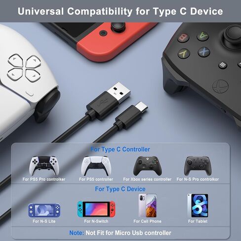 كابل شحن وحدة تحكم PS5 من Meliya، كابل شحن USB C بديل بطول 3.3 قدم لجهاز PlayStation 5 DualSense، وXbox Series S/Series X، وElite Series 2، ووحدة تحكم التبديل in Kuwait