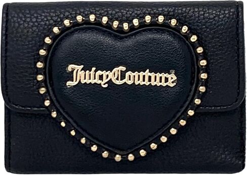 Juicy Couture Love Never Dies Bifold Wallet for Women,Heart Logo Studded Zip Around & Snap Closure, Fashion Card Holder Organizer (Liquorice) in Saudi Arabia