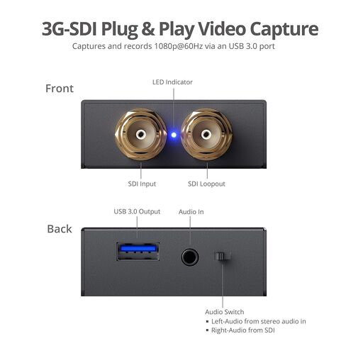 بطاقة التقاط فيديو SIIG SDI مع حلقة SDI، التقاط 1080p 3G/HD/SD-SDI، سجل USB 3.0 1080p، قشارة، تضمين الصوت، للبث المباشر لكاميرا SDI، UVC/UAC، H.264، متوافق مع TAA (CE-SD0K11-S1) in Saudi Arabia