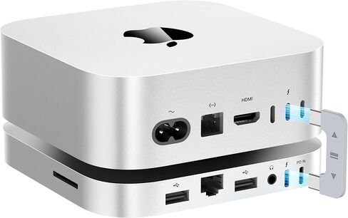 Mate Mini-A 80 جيجابت في الثانية Mac mini M4 Dock & Stand، فتحة PCIex2 SSD مزدوجة، توسيع بحد أقصى 16 تيرابايت، منفذ PD3.0، قارئ بطاقة SD4.0، 2.5 جيجا بايت LAN، 2*USB-A 5 جيجابت في الثانية لأجهزة الكمبيوتر المحمولة/كمبيوتر سطح المكتب/كمبيوتر شخصي صغير in Kuwait