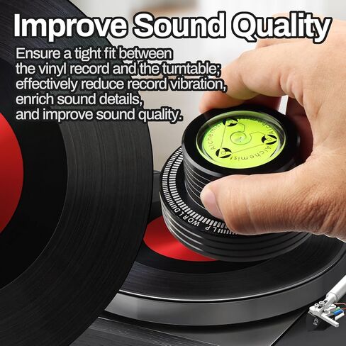 Record Weight Stabilizer Turntable Level Vinyl Clamp Player Flattener 315g LP Disc Phonograph with Bubble Leveling Making 3 in 1 (50Hz, Black，315g) in Kuwait