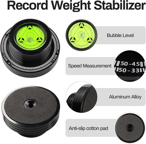 Record Weight Stabilizer Turntable Level Vinyl Clamp Player Flattener 315g LP Disc Phonograph with Bubble Leveling Making 3 in 1 (50Hz, Black，315g) in Kuwait