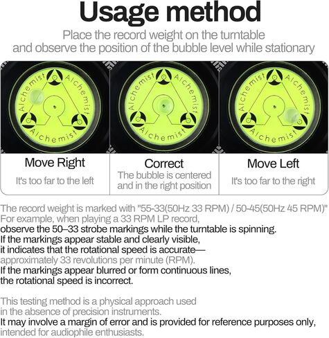 Record Weight Stabilizer Turntable Level Vinyl Clamp Player Flattener 315g LP Disc Phonograph with Bubble Leveling Making 3 in 1 (50Hz, Black，315g) in Kuwait
