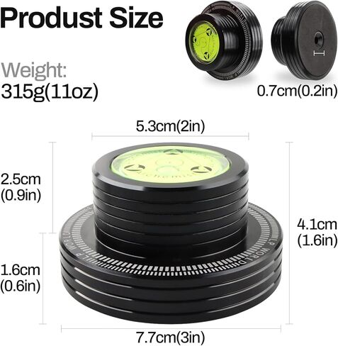 Record Weight Stabilizer Turntable Level Vinyl Clamp Player Flattener 315g LP Disc Phonograph with Bubble Leveling Making 3 in 1 (50Hz, Black，315g) in Kuwait