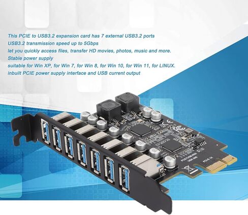 توسيع PCIE إلى USB 3.2 GEN1، بطاقة توسيع أمامية 7 منافذ USB 3.2 GEN1، سرعة عالية، طاقة مستقرة، سهولة، توافق واسع لنظام Win 7 8 10 11 in Kuwait
