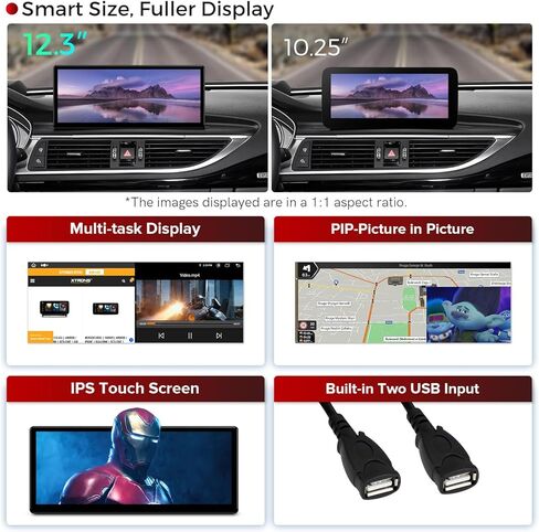 XTRONS 12.3 بوصة Android 13 ستيريو سيارة لأودي A6 A7 RS6 RS7 S6 S7 Typ C7 (2016-2018) نظام MIB، شاشة لمس IPS 4+64 جيجابايت راديو سيارة عالمي 4G نظام تحديد المواقع العالمي يدعم CarPlay Android Auto in Saudi Arabia