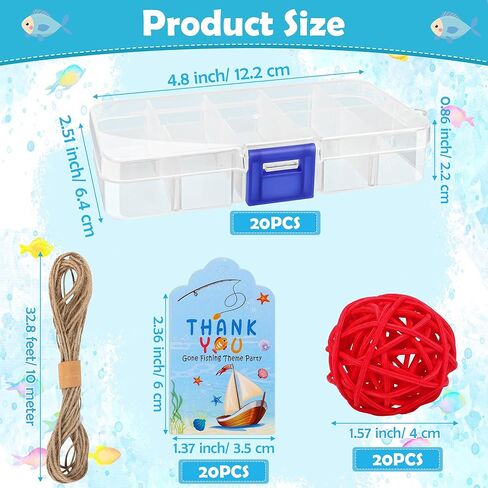 20 Pack Fishing Candy Tackle Boxes, Fishing Candy Little Tackle Boxes for Party Favors, with 20 Cards/ 20 Balls/ 1 Rope in Saudi Arabia