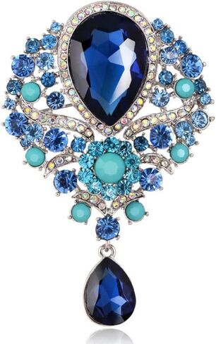 WCRAZYE Rhinestone Bridal Brooch for Women Delicate Sparkly Crystal Bouquet Flower Teardrop Brooch Pin Elegant Large Gorgeous Bouquet Brooch Pin Clothing Hat Bag Accessories Christmas Wedding Bridal Birthday Jewelry in Saudi Arabia