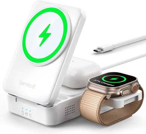 Lamicall 3 in 1 Compact Wireless Charging Station for Apple Magsafe, [Safe Cooling] Foldable Travel Magnetic Charger Stand Gifts for iPhone 17 16 15 14 13 12 Series, Airpods Pro, Apple Watch Ultra in Saudi Arabia