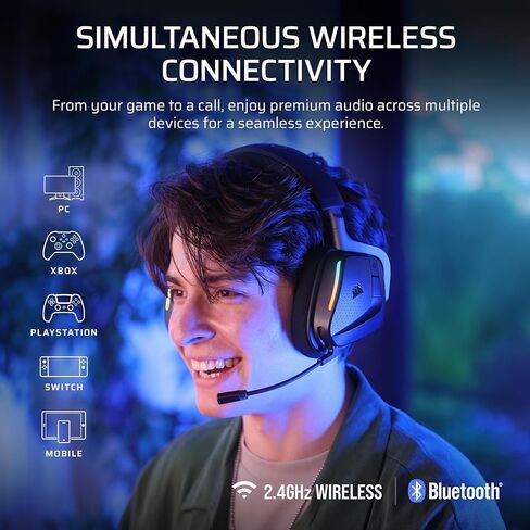 سماعة الألعاب اللاسلكية Corsair Void v2 MAX لأجهزة Xbox - 2.4 جيجا هرتز+بلوتوث، دولبي أتموس، بطارية 70 ساعة، شحن سريع، ميكروفون شفاف - كربون in Saudi Arabia