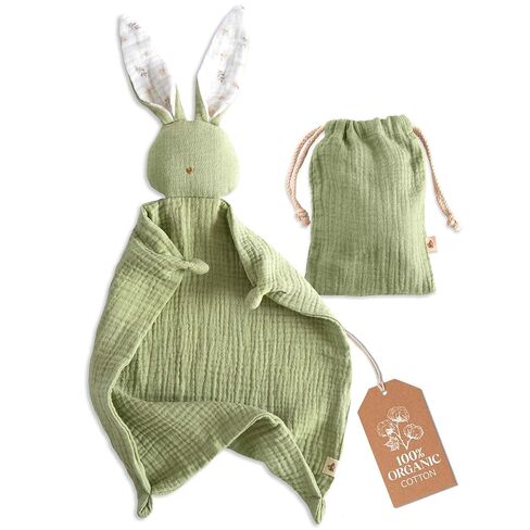 Mikito Organic Cotton Baby Muslin Lovey Bunny - معتمد من Oeko-TEX & GOTS - بطانية أمان وأحباب مثالية للأطفال - هدية طفل جديد للجنسين لراحة مطلقة وأحلام هادئة in Kuwait
