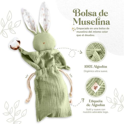 Mikito Organic Cotton Baby Muslin Lovey Bunny - معتمد من Oeko-TEX & GOTS - بطانية أمان وأحباب مثالية للأطفال - هدية طفل جديد للجنسين لراحة مطلقة وأحلام هادئة in Kuwait