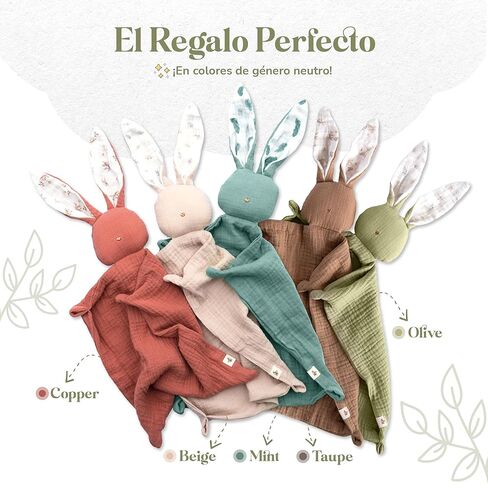 Mikito Organic Cotton Baby Muslin Lovey Bunny - معتمد من Oeko-TEX & GOTS - بطانية أمان وأحباب مثالية للأطفال - هدية طفل جديد للجنسين لراحة مطلقة وأحلام هادئة in Kuwait