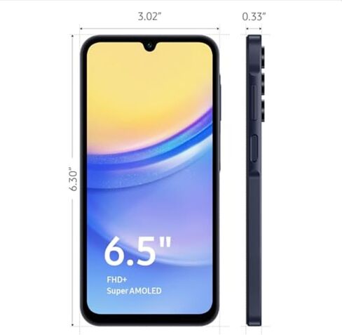 هاتف Samsung Galaxy A15 5G A Series، هاتف ذكي يعمل بنظام Android بسعة 128 جيجابايت، إصدار الولايات المتحدة، 2024، أزرق أسود (متجدد) in Kuwait