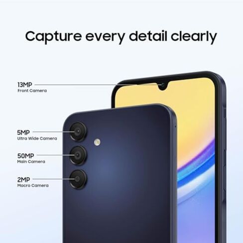 هاتف Samsung Galaxy A15 5G A Series، هاتف ذكي يعمل بنظام Android بسعة 128 جيجابايت، إصدار الولايات المتحدة، 2024، أزرق أسود (متجدد) in Kuwait
