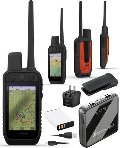 جهاز تحديد المواقع المحمول Garmin Alpha 200 Plus لتتبع وتدريب الكلاب، شاشة لمس 3.5 بوصة، تتبع وتدريب ما يصل إلى 20 كلبًا من 9 أميال، خرائط TopoActive محملة مسبقًا، 18 مستوى تدريب مع حزمة Wearable4U PowerBank in Saudi Arabia