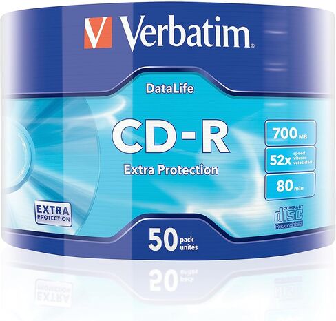 Verbatim 43787 52X 700MB 50Pk CD-R مغزل حماية إضافية - فضي مطفي in Saudi Arabia