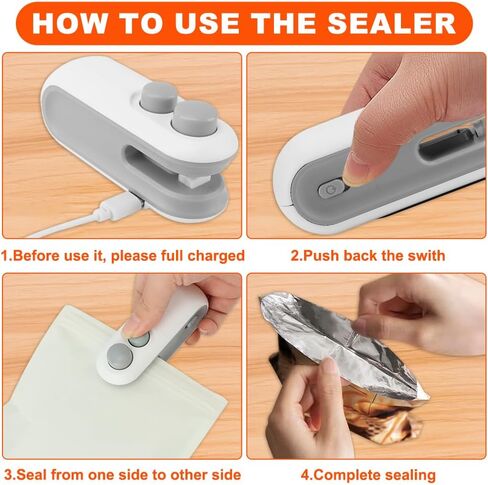Mini Bag Sealer, 2 in 1 Chip Bag Heat Sealer and Cutter, USB Rechargeable Vacuum Food Sealer, Portable Handheld Snack Bags Sealing Machine Mini Resealer for Plastic Bags in Kuwait