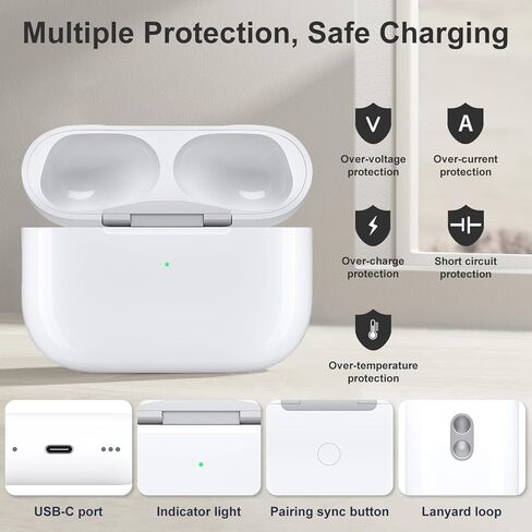 حافظة شحن لاسلكية لأجهزة AirPods Pro 2nd & 1st، منفذ USB-C، حافظة شاحن بديلة مع زر مزامنة بلوتوث، سماعات الأذن غير متضمنة (مع حبل أسود) in Kuwait