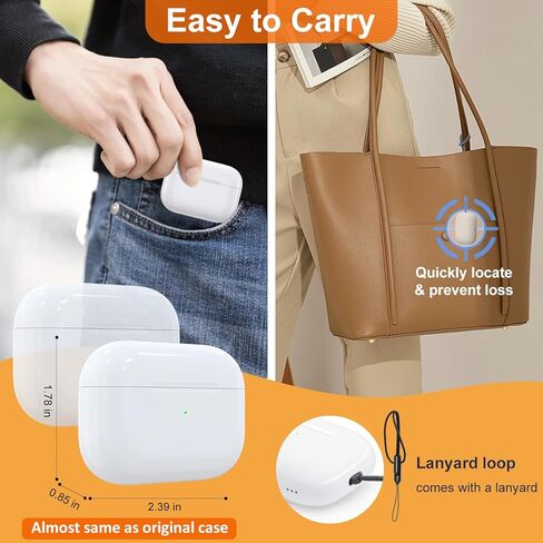 حافظة شحن لاسلكية لأجهزة AirPods Pro 2nd & 1st، منفذ USB-C، حافظة شاحن بديلة مع زر مزامنة بلوتوث، سماعات الأذن غير متضمنة (مع حبل أسود) in Kuwait