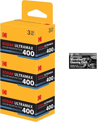 فيلم Kodak Eastman UltraMax 400 لون سلبي (فيلم رول 35 مم، 36 تعريض) - عبوة من 3 قطع مع قطعة قماش تنظيف من الألياف الدقيقة in Saudi Arabia