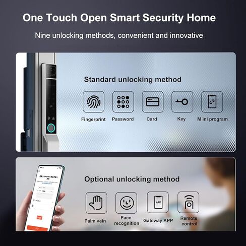 2.4Ghz WiFi Smart Keyless Entry Door Lock, Handle Water Proof Aluminum Biometric Door Lock TY App for 40-120mm Thickness Office Home Bedroom (Silver) in Saudi Arabia