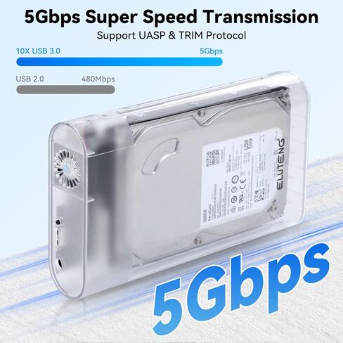 ELUTENG 3.5 Hard Drive Enclosure USB 3.0 Internal/External Hard Drive Case for 3.5/2.5 inch SATA HDD Up to 20TB Support UASP with 12V 24W Power Adapter No Driver Needed in Saudi Arabia